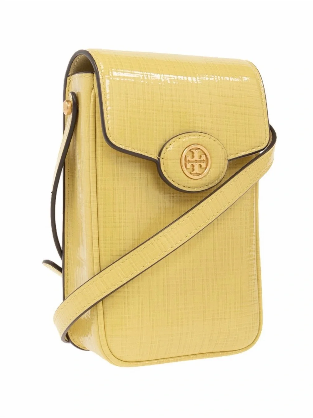 Tory Burch Bright Yellow Textured Leather Crossbody Phone Pouch